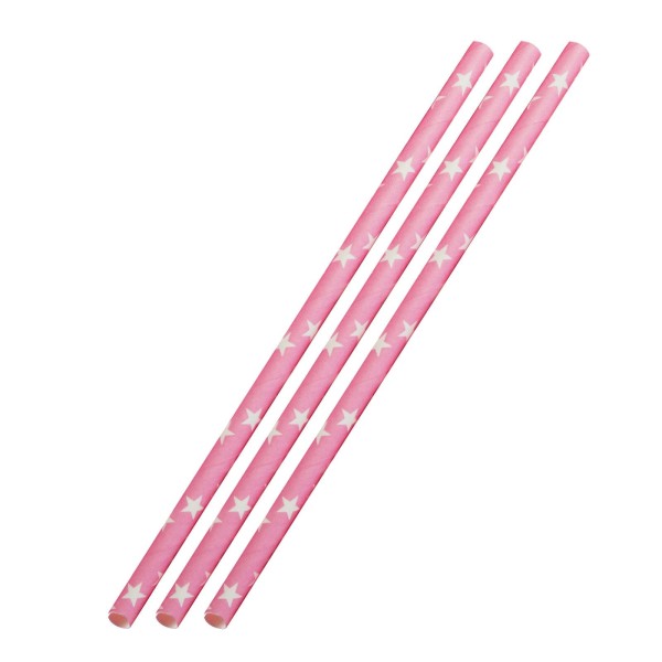 Westmark 50 Papier-Trinkhalme, rosa mit weißen Sternen, 19,7cm ,50sb