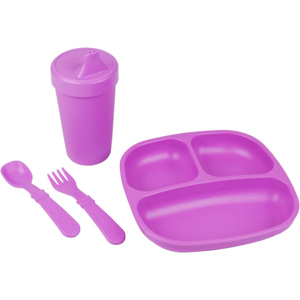 Re-Play Set Purple Utensil, No-Spill Cup, Div.Plate