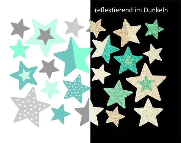 Jabalou REFLEKTIERENDE, wasserfeste Sticker Sterne mint-grau, DIN A6