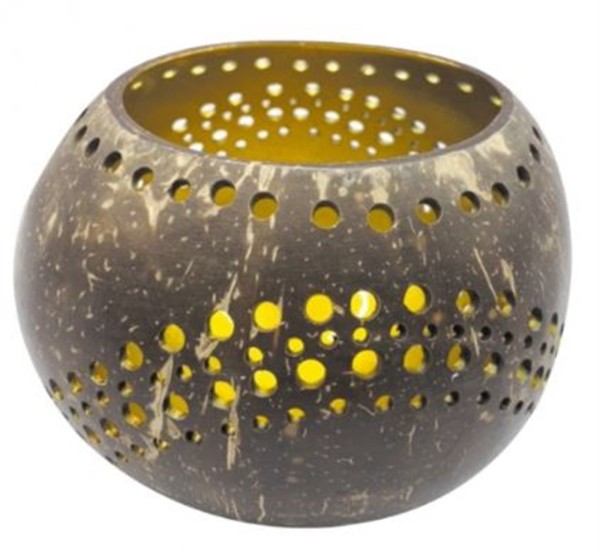 Nuts Innovations Teelichthalter Kokosnuss Wellen Gold 14cm