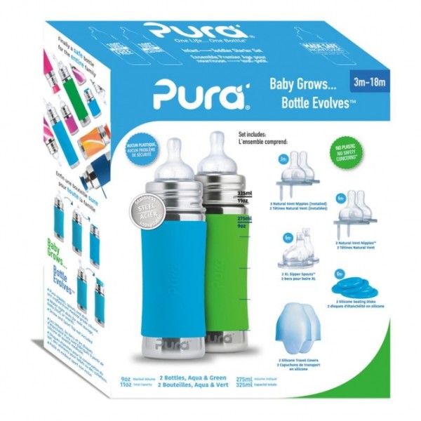 Pura Babyflaschen 325 ml Geschenkset, Aqua & Green
