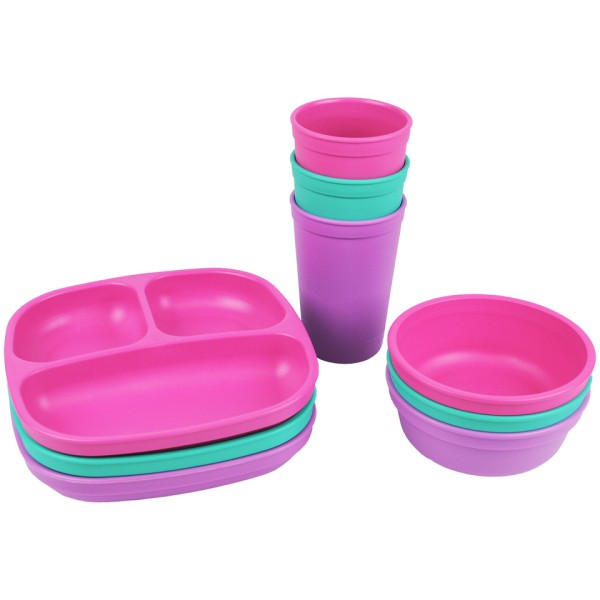 Re-Play 3er Kinder-Geschirr Set Bright Pink, Aqua & Purple