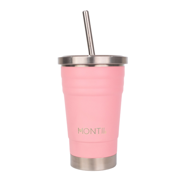 MontiiCo Mini Smoothie Cup isolierter - Becher mit Trinkhalm, stawberry