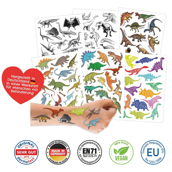 Papierdrachen 100 Kindertattoos zum Aufkleben - Dinosaurier