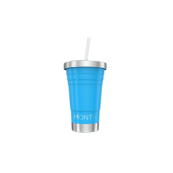 MontiiCo Mini Smoothie Cup, isolierter Becher mit Trinkhalm blue