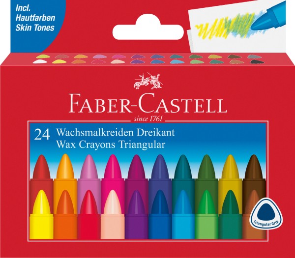 FABER-CASTELL Wachskreide Dreikant 120024 24 Stück, mehrfarbig