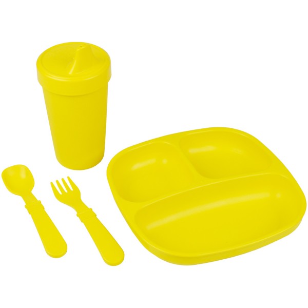 Re-Play Set Yellow Utensil, No-Spill Cup, Div.Plate