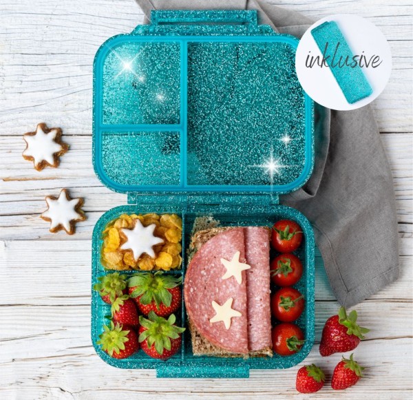 Lekkabox Mini Glamour Lunchbox mit 3 Fächern & Trenner, aqua