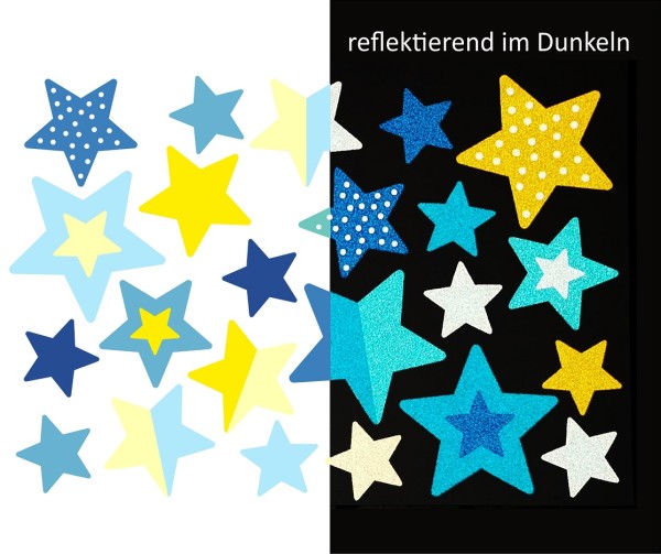 Jabalou REFLEKTIERENDE, wasserfeste Sticker Sterne blau-gelb, DIN A6