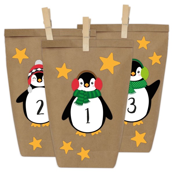Papierdrachen Adventskalender Pinguine, zum selber Basteln und Befüllen