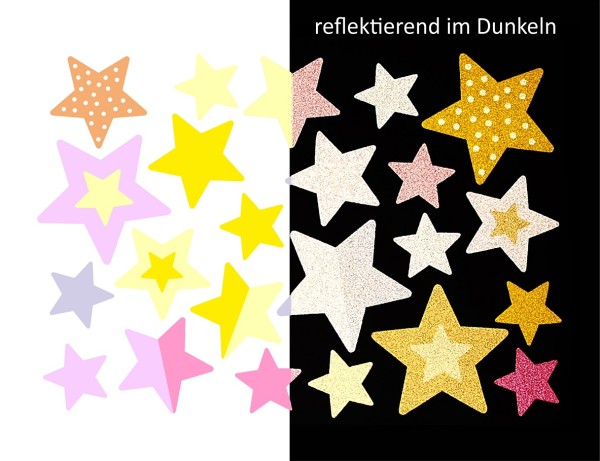Jabalou REFLEKTIERENDE, wasserfeste Sticker Sterne pink-gelb, DIN A6