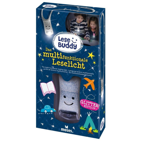 Moses Lesebuddy - Das multifunktionale Leselicht, Glitzer Edition silber