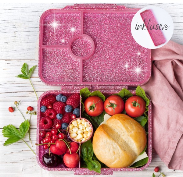Lekkabox Glamour Lunchbox mit 4 Fächern & Trenner, pink