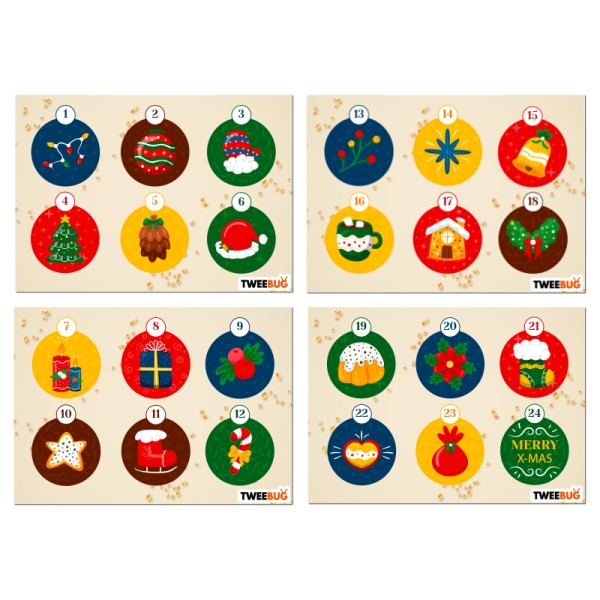 Tweebug Advent Sticker Set Zahlen 1-24 Weihnachtskugeln