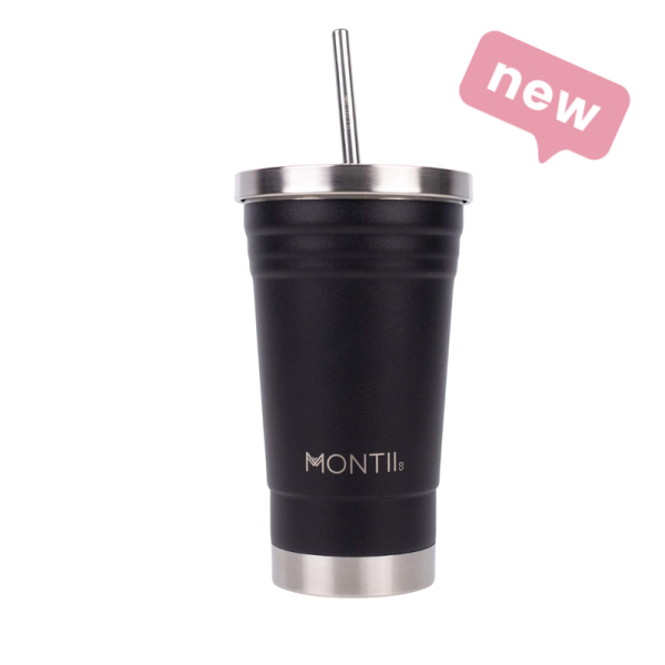MontiiCo Original Smoothie Cup isolierter Becher mit Trinkhalm, coal