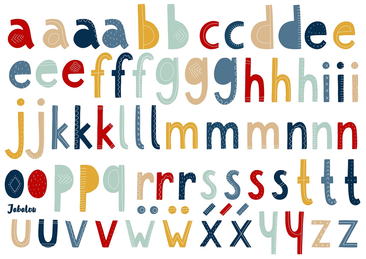 Jabalou wasserfeste Sticker ABC gemustert Kleinbuchstaben, DIN A5, Schultüten-Bastelset, Schulausrüstung, Kindergarten & Schule