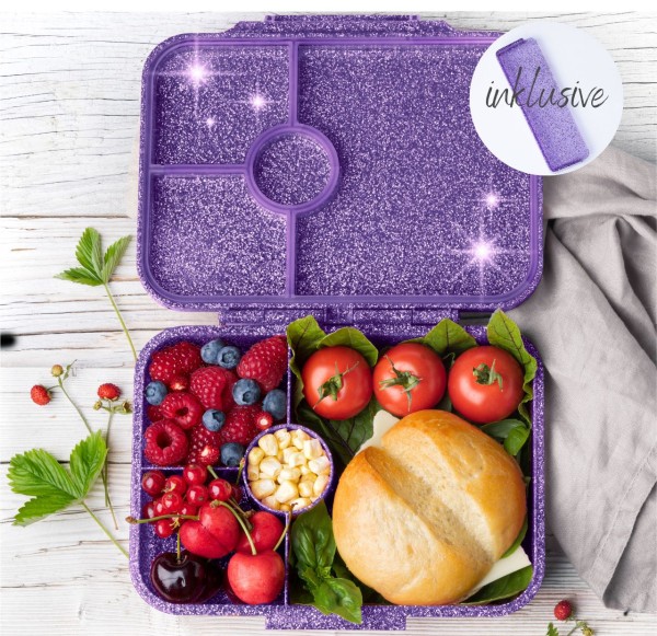 Lekkabox Glamour Lunchbox mit 4 Fächern & Trenner, purple