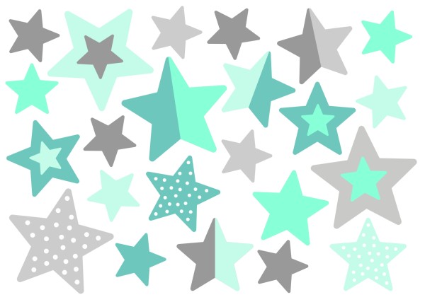 Jabalou wasserfeste Sticker Sterne mint-grau, DIN A6