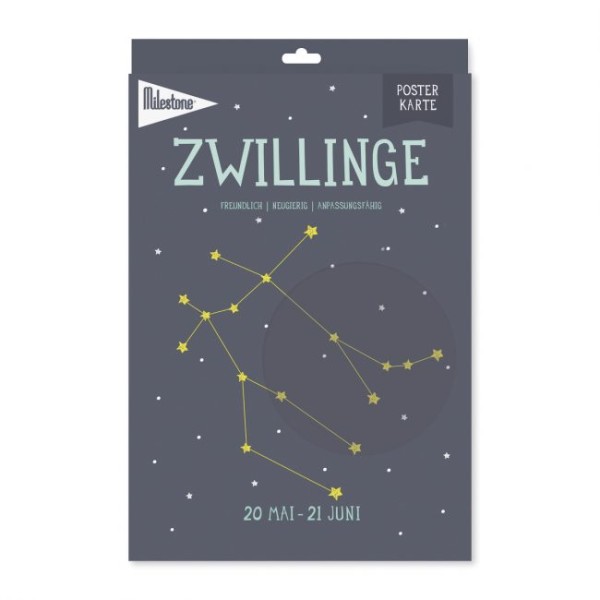 Milestone Sternzeichen Postkarte / Poster im A4 Format, Zwillinge