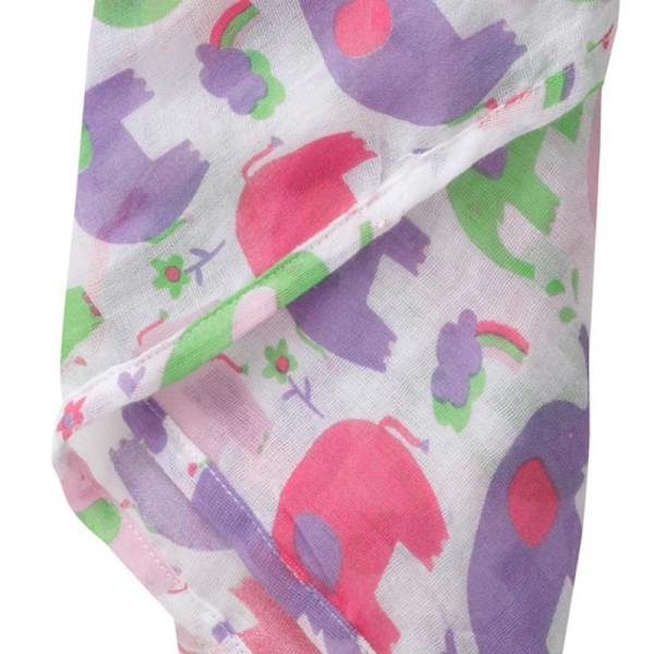 Piccalilly Elephant Rainbow Pink Muslin Swaddle 120 x 120