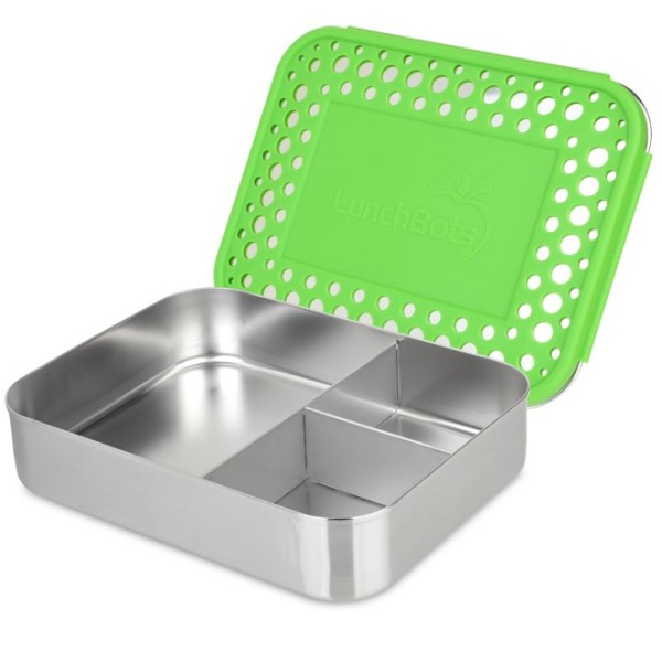 LunchBots Bento Trio container Green Dots