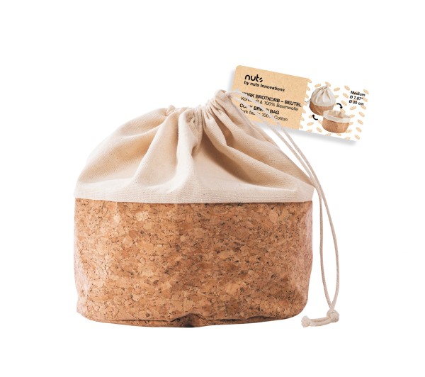 Nuts Innovations Brotbeutel mit Kordel, Baumwolle M, cork/beige, 20cm