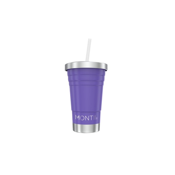 MontiiCo Mini Smoothie Cup isolierter Becher mit Trinkhalm Purple