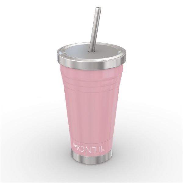 MontiiCo Smoothie Cup isolierter Becher mit Trinkhalm Pink