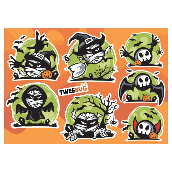 Tweebug wasserfeste Sticker Halloween rund grün DIN A6