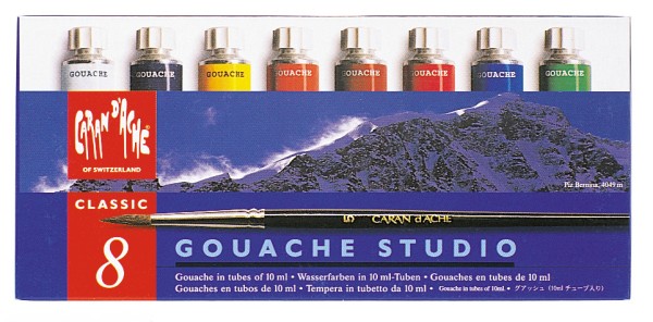CARAN D'ACHE Deckfarbe Gouache 2001.408 8 Farben Pinsel