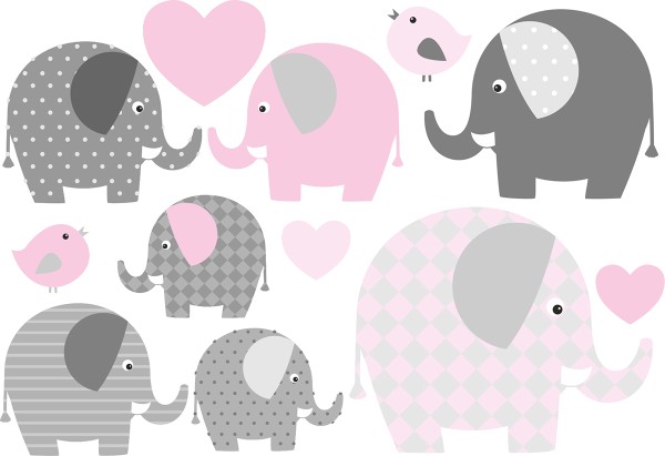 Jabalou wasserfeste Sticker Elefanten rosa-grau, DIN A6