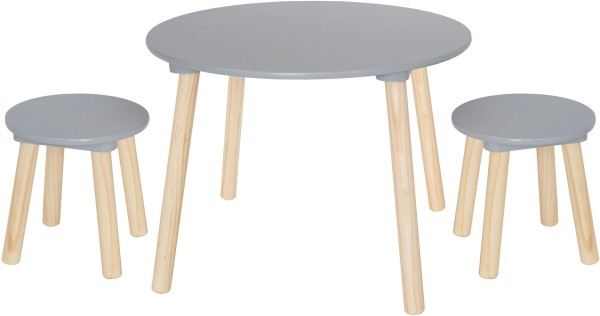 JABADABADO Runder Tisch inkl. 2 Hocker H13221 grau, Höhe 42.5cm, Ø 59cm