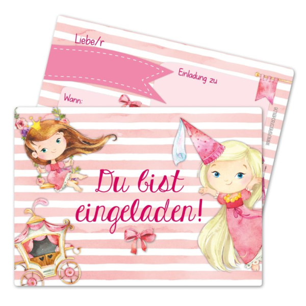 Papierdrachen 12 Einladungskarten zum Kindergeburtstag - Prinzessin