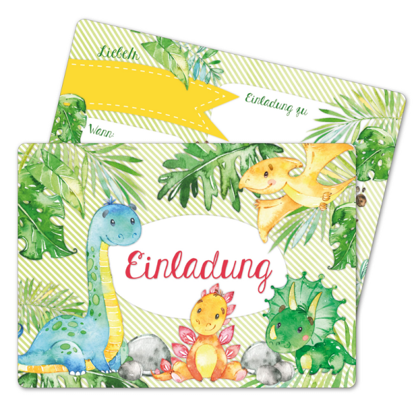 Papierdrachen 12 Einladungskarten zum Kindergeburtstag - Dinos