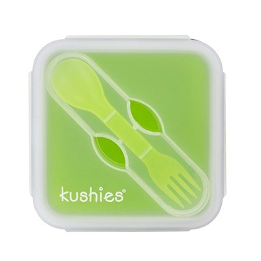 Kushies Silibox, Essensbox aus Silikon mit Löffel, grün