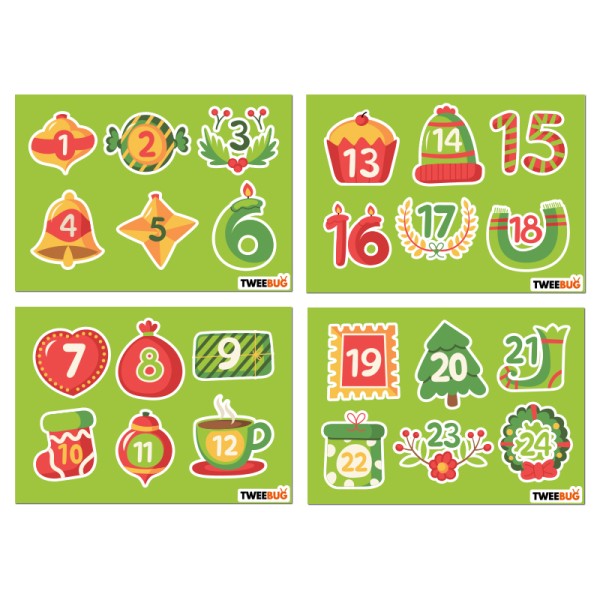 Tweebug Advent Sticker Set Zahlen 1-24 Weihnachtsdeko