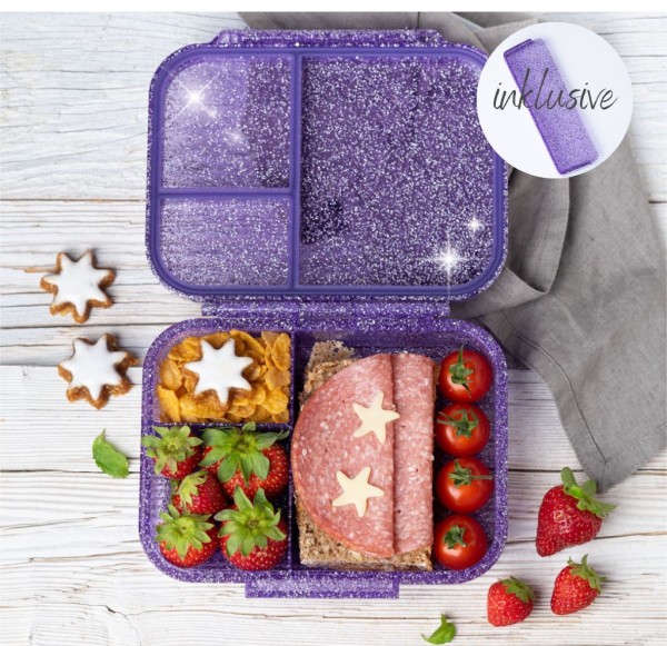 Lekkabox Mini Glamour Lunchbox mit 3 Fächern & Trenner, purple