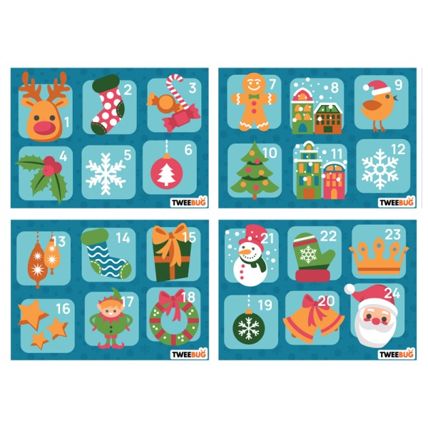 Tweebug Advent Sticker Set Zahlen 1-24 blau