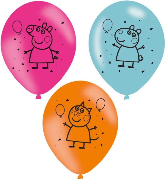 Ballons Peppa Pig 6 Stk. 997378 pink, blau, orange 23cm