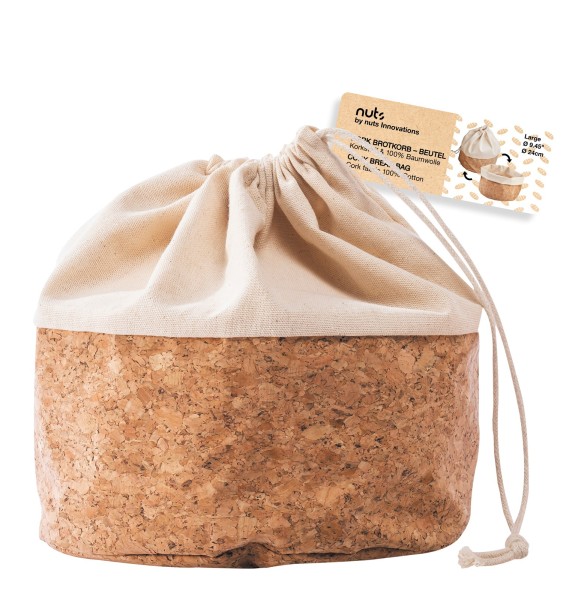 Nuts Innovations Brotbeutel mit Kordel, Baumwolle L, cork/beige, 24cm