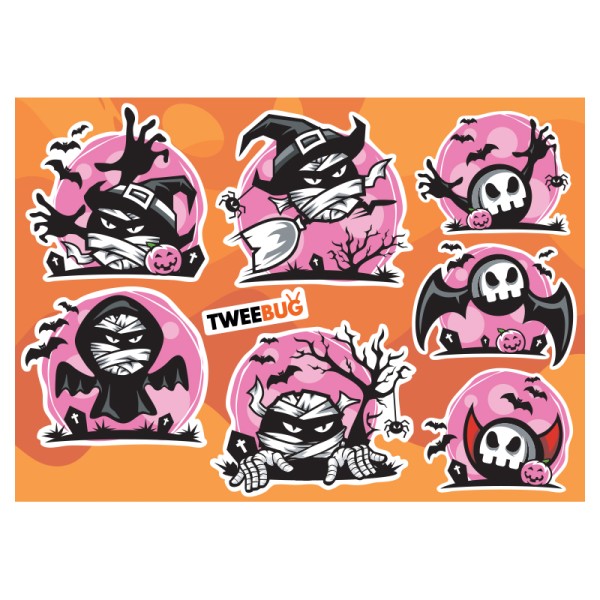 Tweebug wasserfeste Sticker Halloween rund pink DIN A6