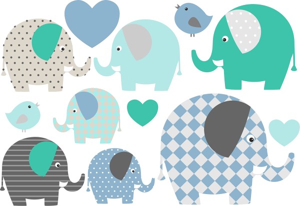 Jabalou wasserfeste Sticker Elefanten blau, DIN A6