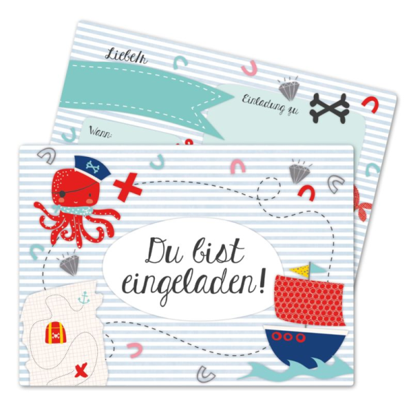 Papierdrachen 12 Einladungskarten zum Kindergeburtstag - Pirat
